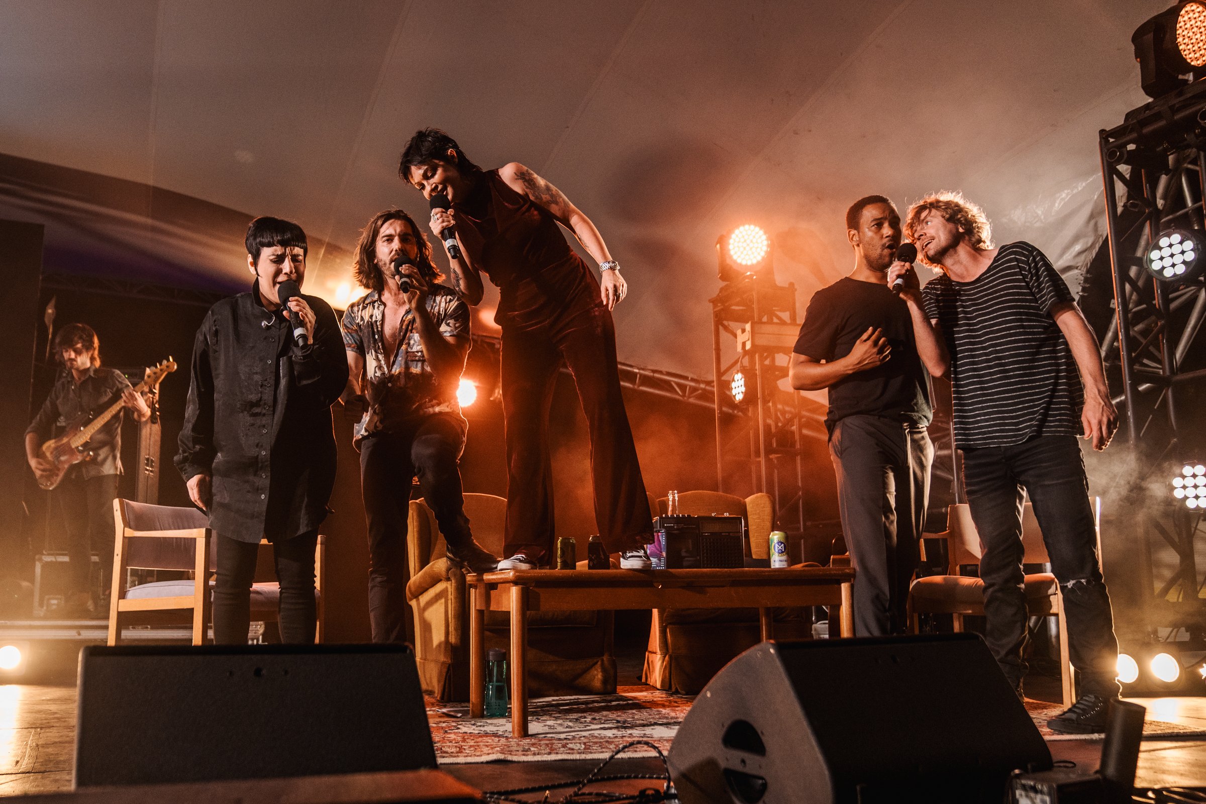 Carla Lippis, Dusty Lee Stephensen, Sarah McLeod, Winston Howard and Kevin Mitchell in 27 Club at Adelaide Fringe 2024