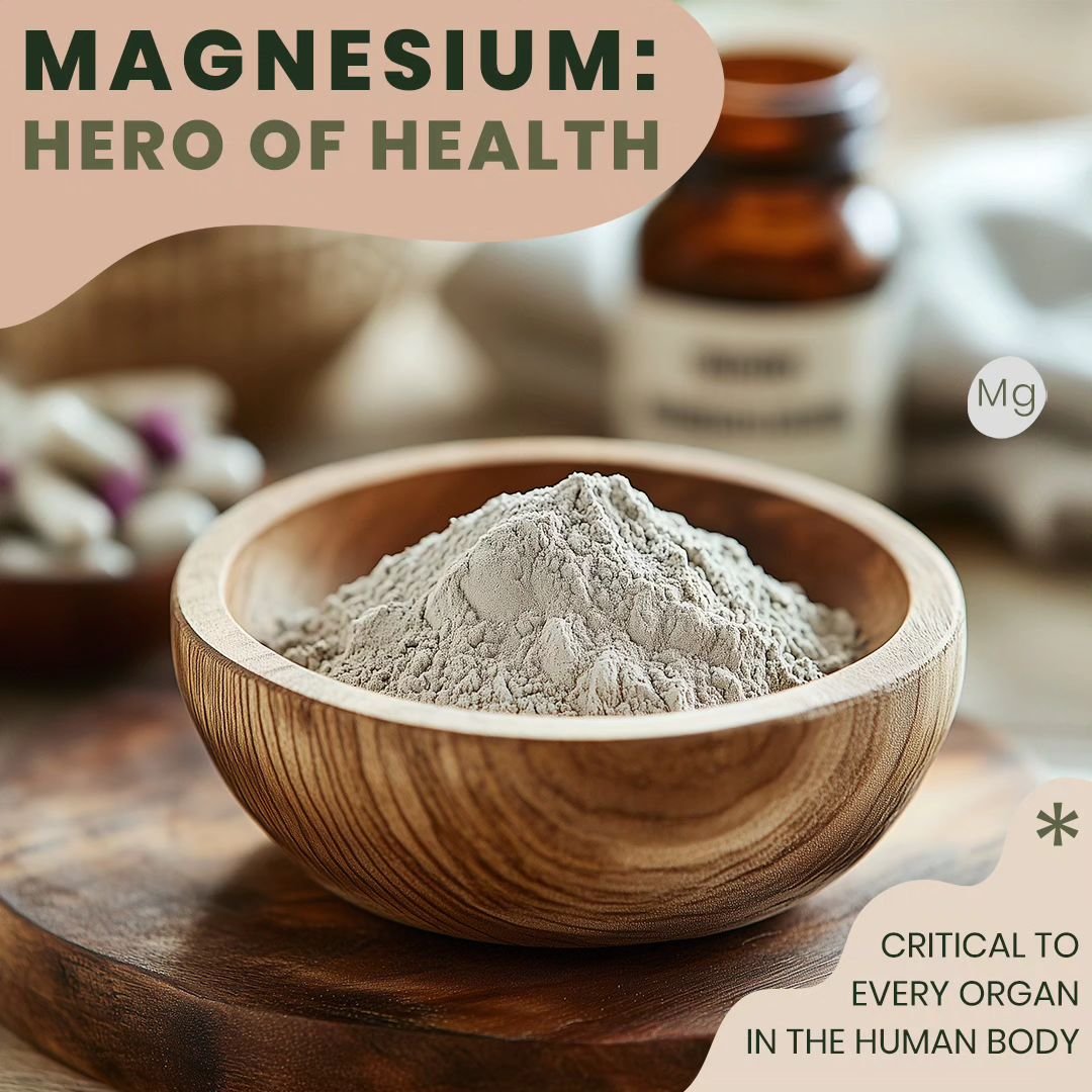 Magnesium is critical to the function of every organ in the human body and is involved in most, if not all, major biochemical and metabolic processes within cells.

Unfortunately, soil used for conventional agriculture is becoming increasingly deplet