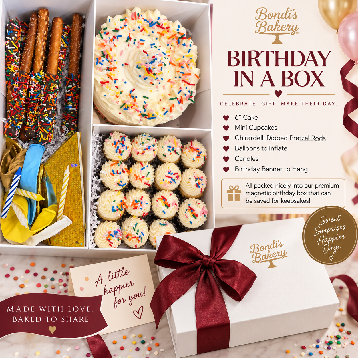 Birthday bakery gift box celebration.