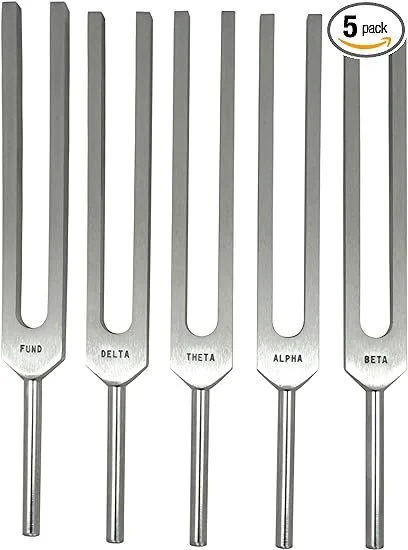 Set of 5 Brain Tuning Forks: Brain Tuners are based on brain wave studies using electroencephalography (EEG) technology to map different states of consciousness known as Delta, Theta, Alpha, and Beta.