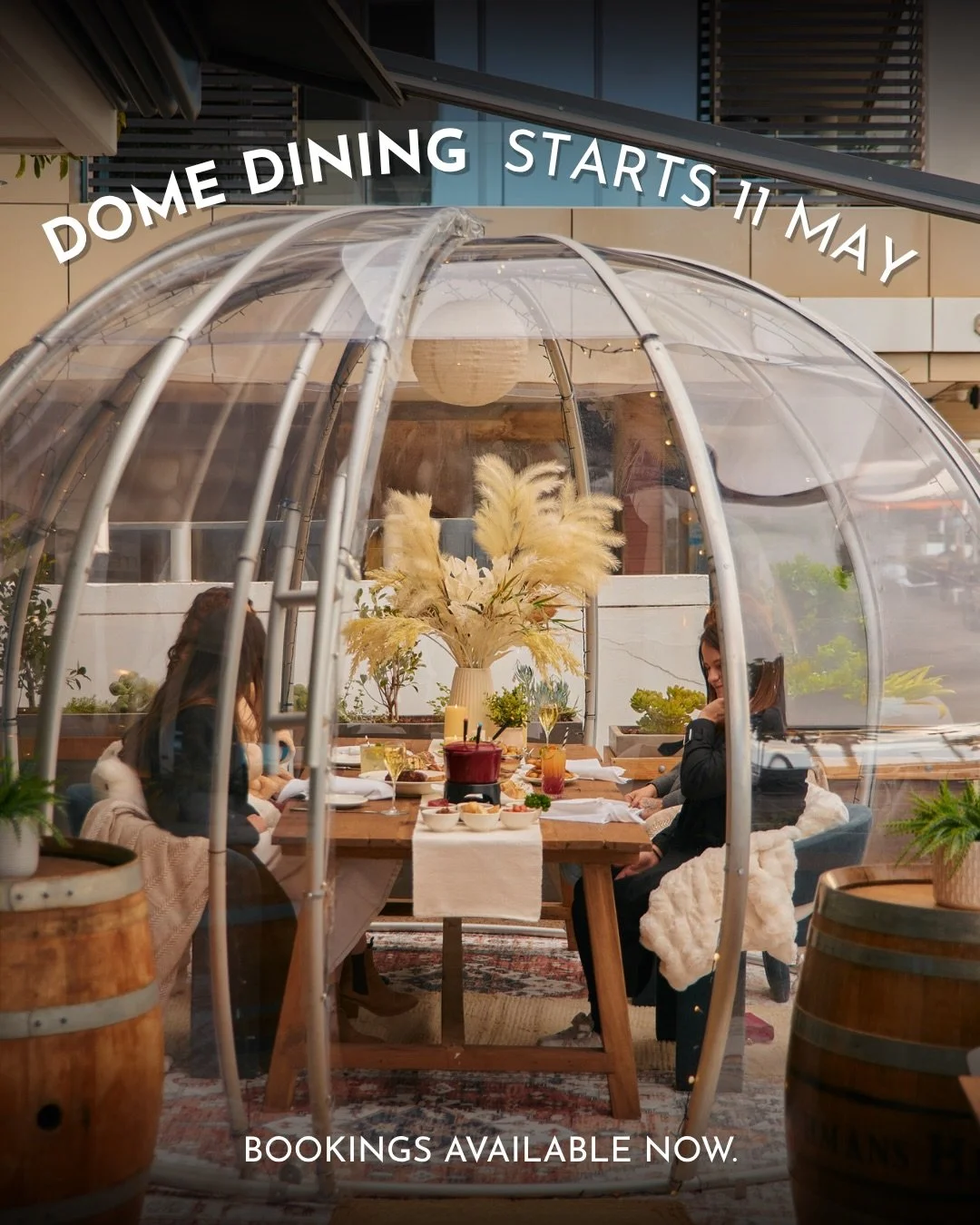 Starting 11 May ✨ Dome Dining returns more magical than ever.

Step inside your own private heated dome and settle in for slow, intimate dining by the water 🌊

🍳 Breakfast (8am | $40pp)
Coffee, sharing platter + pastries to start the day right

🥂 