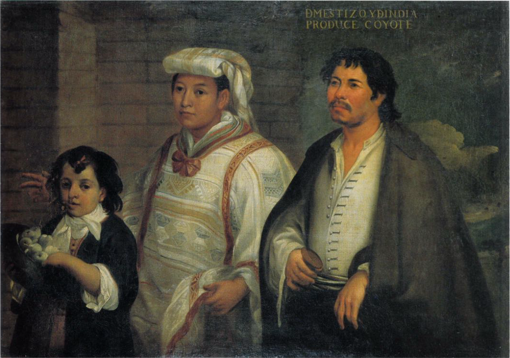    “De mestizo y india, produce coyote”   attributed to Juan Rodríguez Juárez Katzew, Ilona. "Casta Painting: Images of Race in Eighteenth-Century Mexico. 