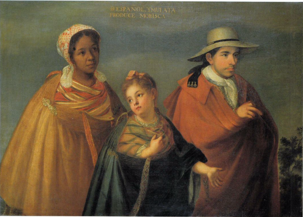   “De español y mulata, produce morisca”   attributed to Juan Rodríguez Juárez Katzew, Ilona. "Casta Painting: Images of Race in Eighteenth-Century Mexico. 