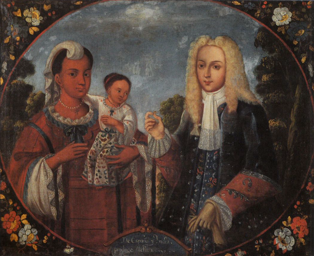    “De espańol e india, produce mestiza”   Attributed to José de Bustos Katzew, Ilona. "Casta Painting: Images of Race in Eighteenth-Century Mexico. 