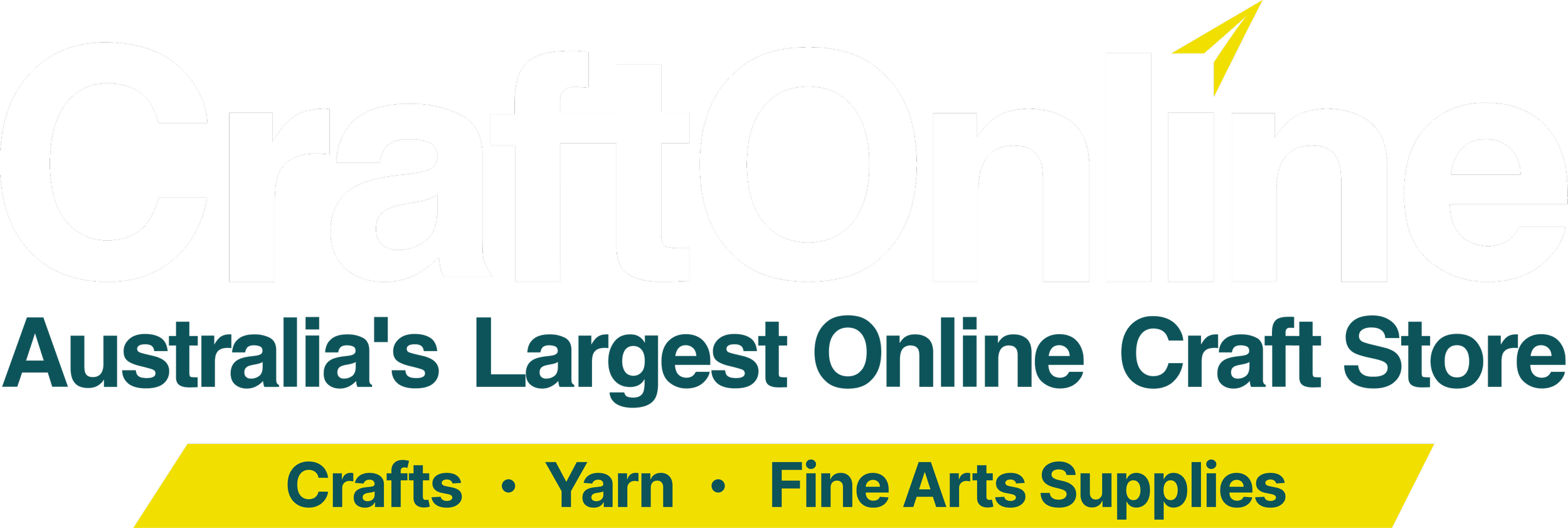 Logo for a craft store with the text 'CraftOnline Australia's Largest Online Craft Store' and a tagline 'Crafts, Yarn, Fine Arts Supplies' on a black background.