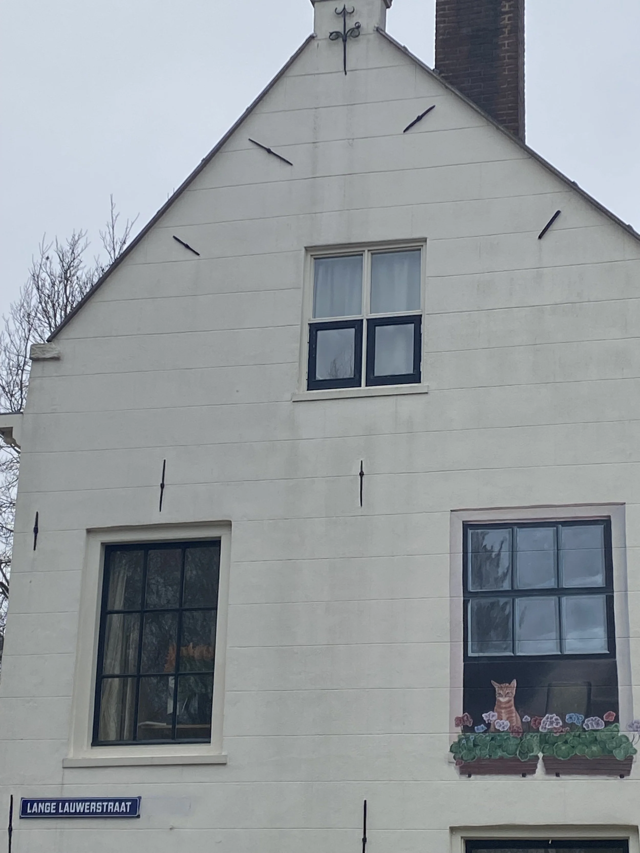 A typical old white dutch city house.