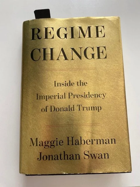 Gold colored shiny book cover, with title Regime Change in large black font