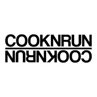 The text 'COOKN RUN' written in bold black letters, with the word 'COOKN' upside down below 'RUN'.