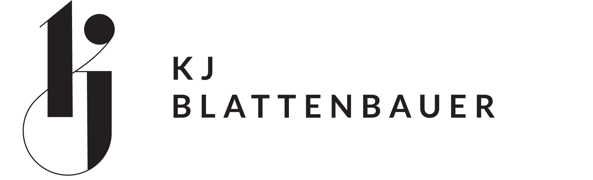 Logo for J K Blattenbauer in black and white with a stylized J and K and without any background.