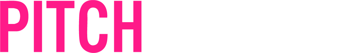 Text graphic with the words 'PITCH WORTHY' in bold, pink and white letters