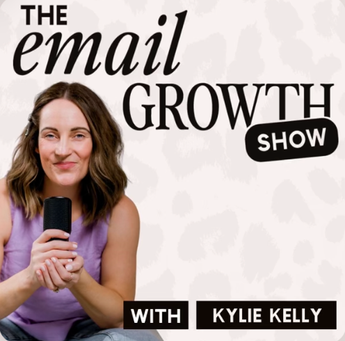 Podcast cover featuring Kylie Kelly with a microphone, titled 'The Email Growth Show'.