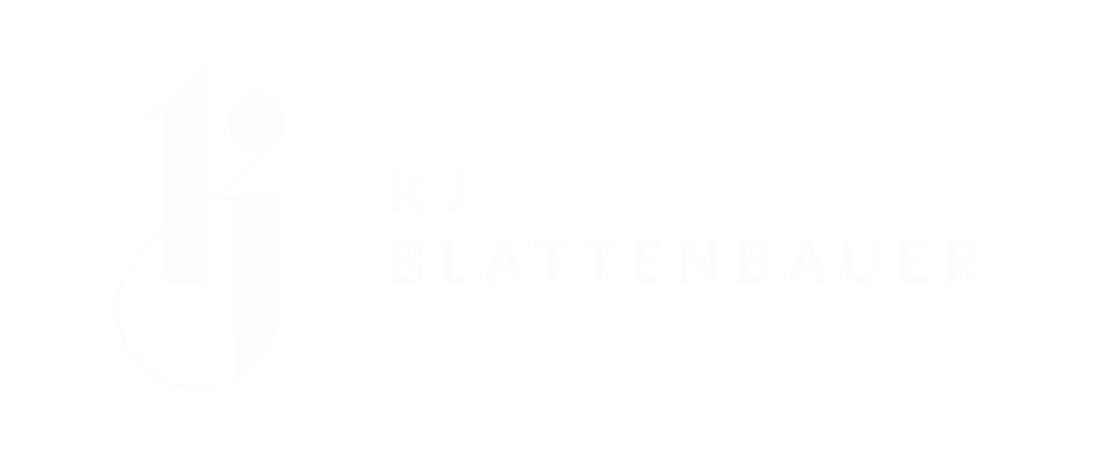 Logo featuring a stylized serif letter K and J blended together followed by the text 'KJ Blattenbauer'