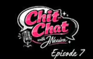 Logo for 'Chit Chat with Medea' Episode 7, featuring stylized pink and white text with a microphone illustration on a black background.