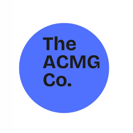 A blue circle with black text that reads "The ACMG Co."