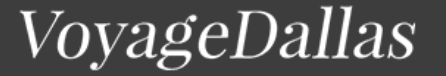 Voyage Dallas logo in white text on a black background.