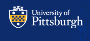 University of Pittsburgh logo with shield and text on a dark blue background