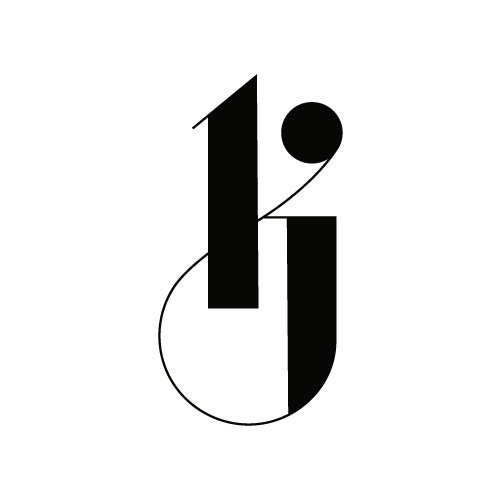 Logo featuring a stylized serif letter K and J blended together