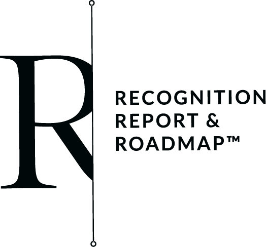 Logo for Recognition Report & Roadmap, featuring a large letter R with lines and dots.