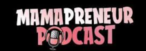 Logo for the Mamapreneur Podcast, featuring bold, stylized text in black, white, and pink with a microphone illustration.