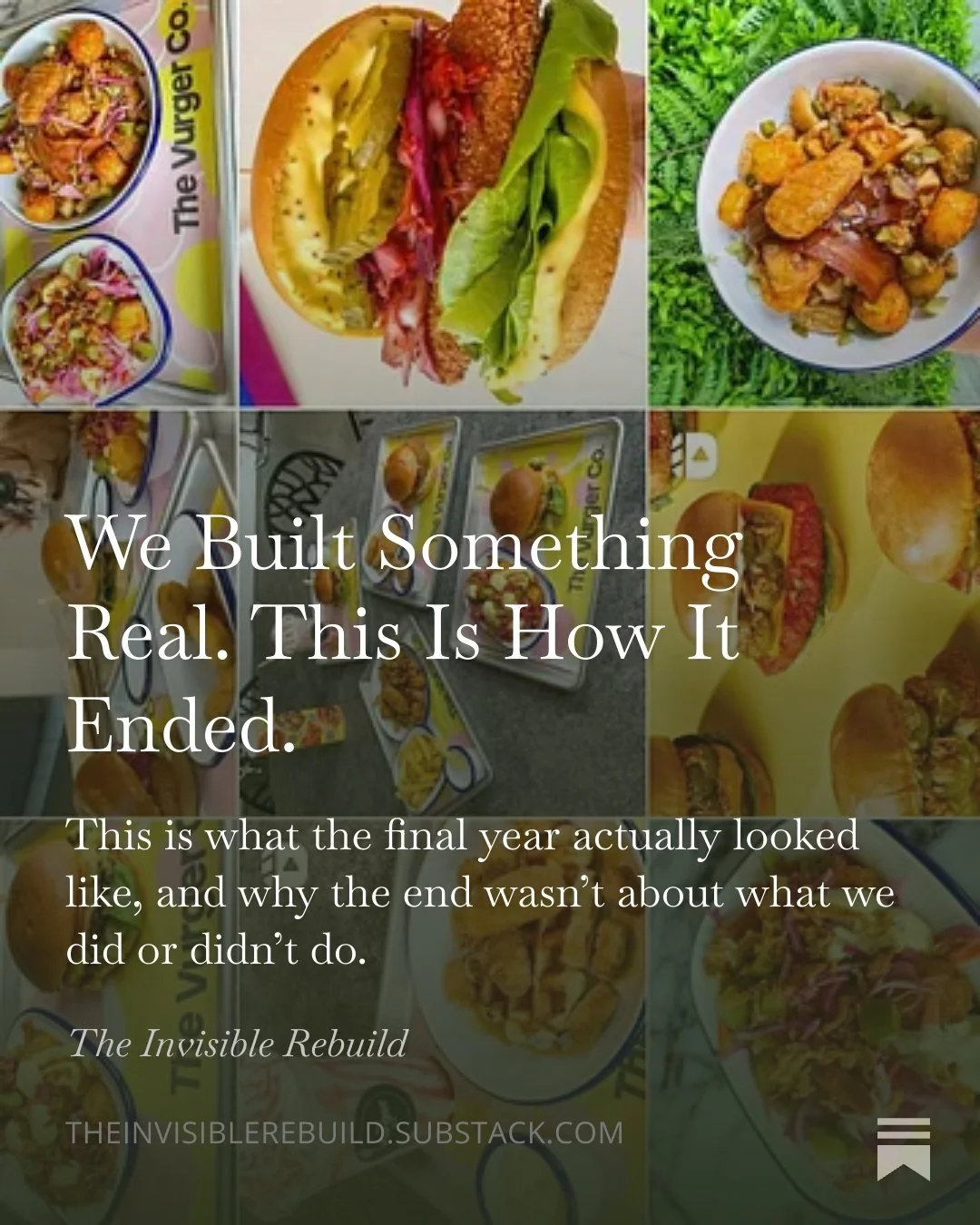 Collage of images showing various fast food items, including burgers, fries, and salads, with an inspirational quote overlay.