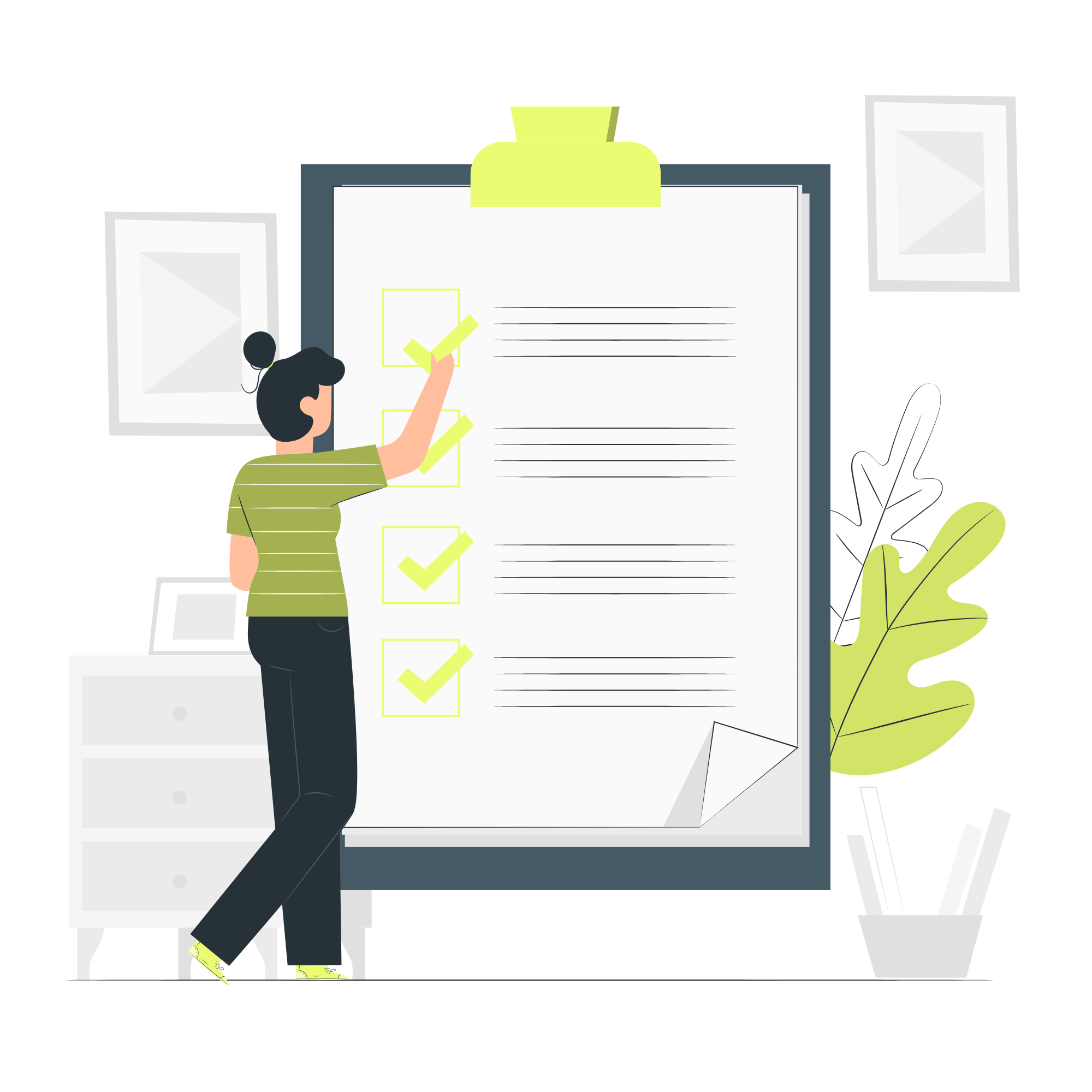 A checklist on a board with a person checking them off