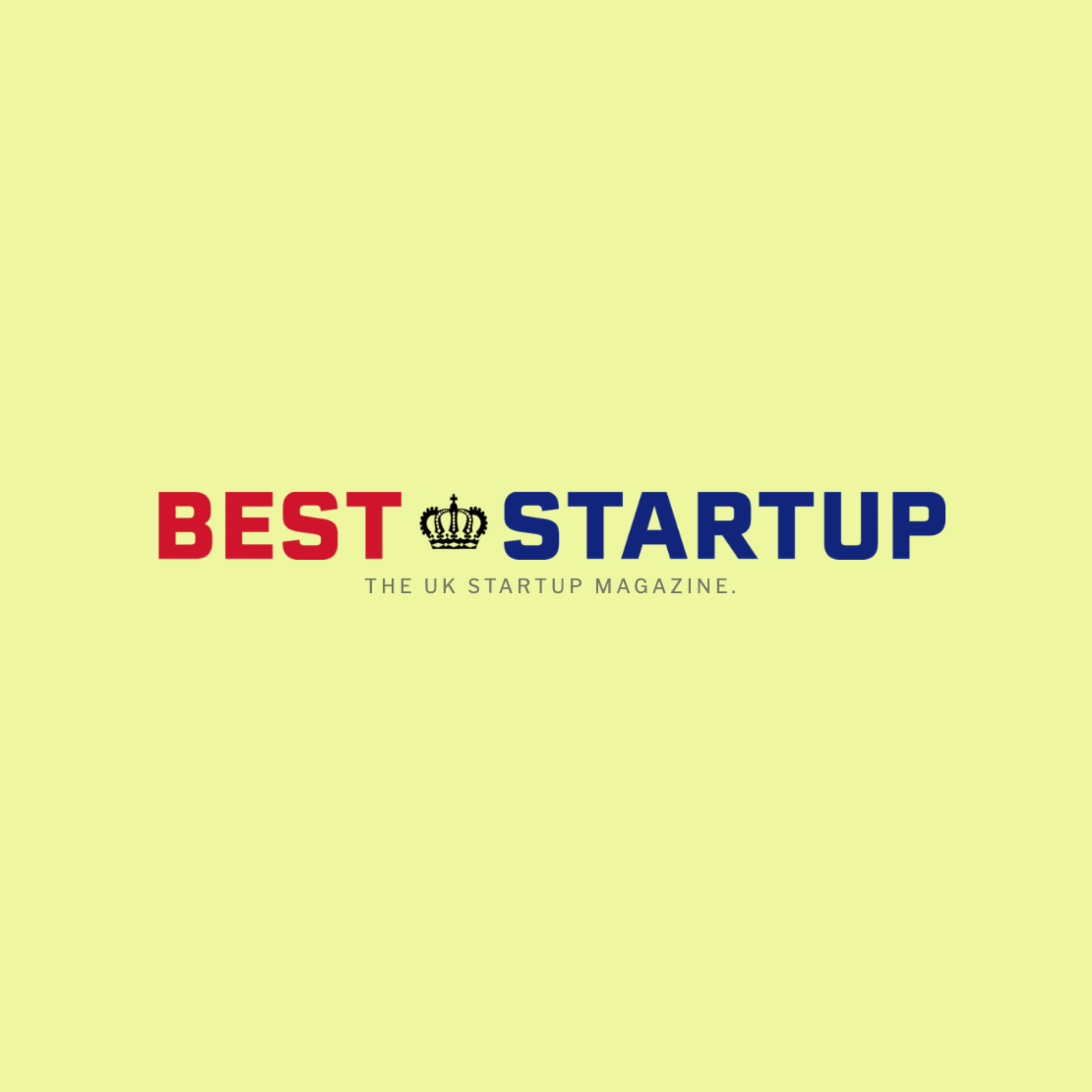 Logo for Best Startup, a UK startup magazine. Text reads "Best Startup" with a crown icon between the words and the tagline "The UK Startup Magazine" beneath.