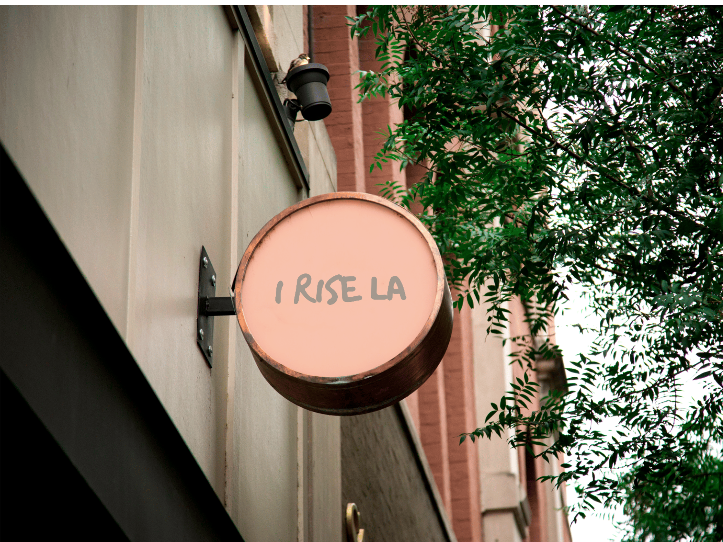 Sign outside a store that says I RISE LA