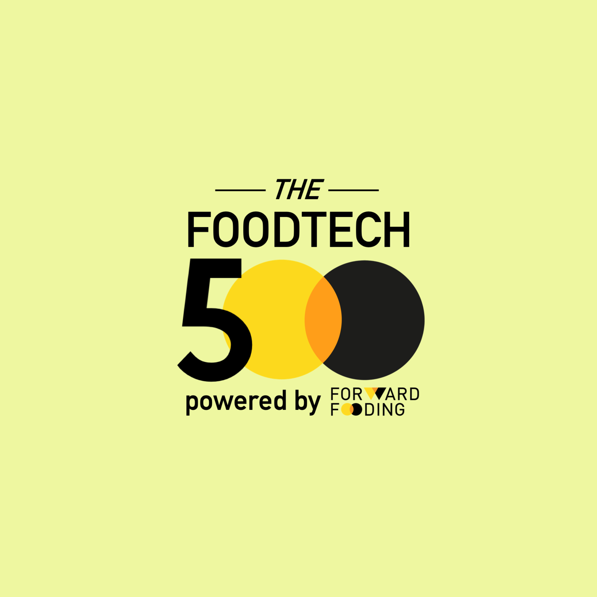 Cover page of The Foodtech 50 report, featuring the title and a logo with yellow and black colors on a light yellow background.