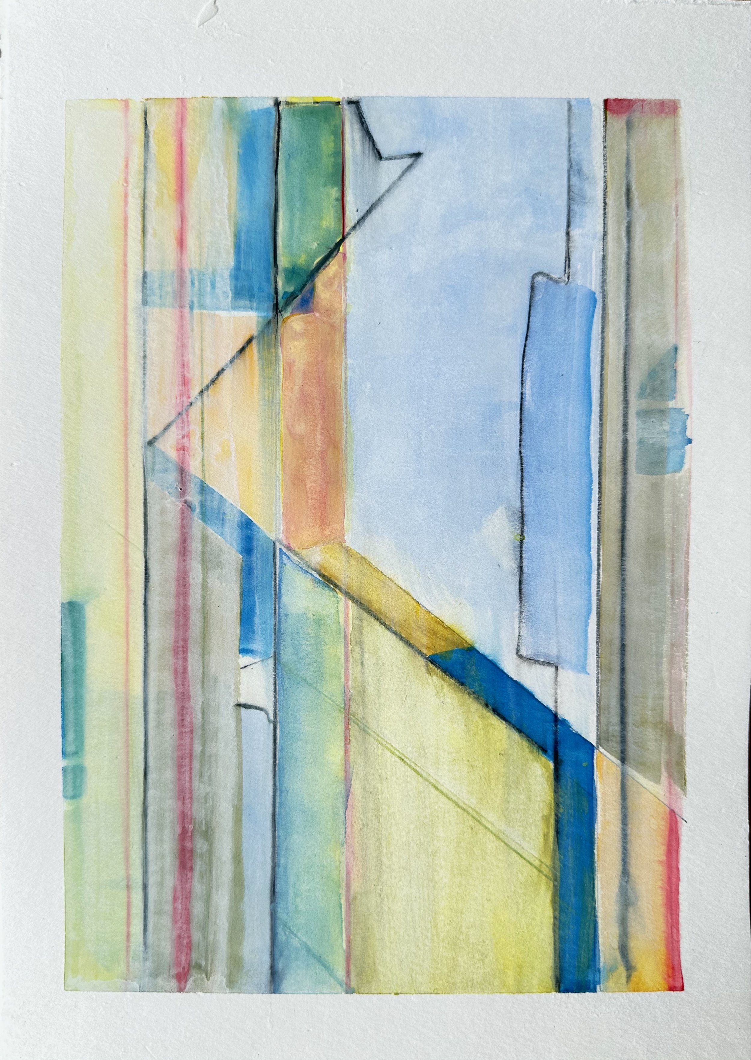 WINDOW VIEW. gouache, transparent watercolor, graphite, watercolor pencil on paper