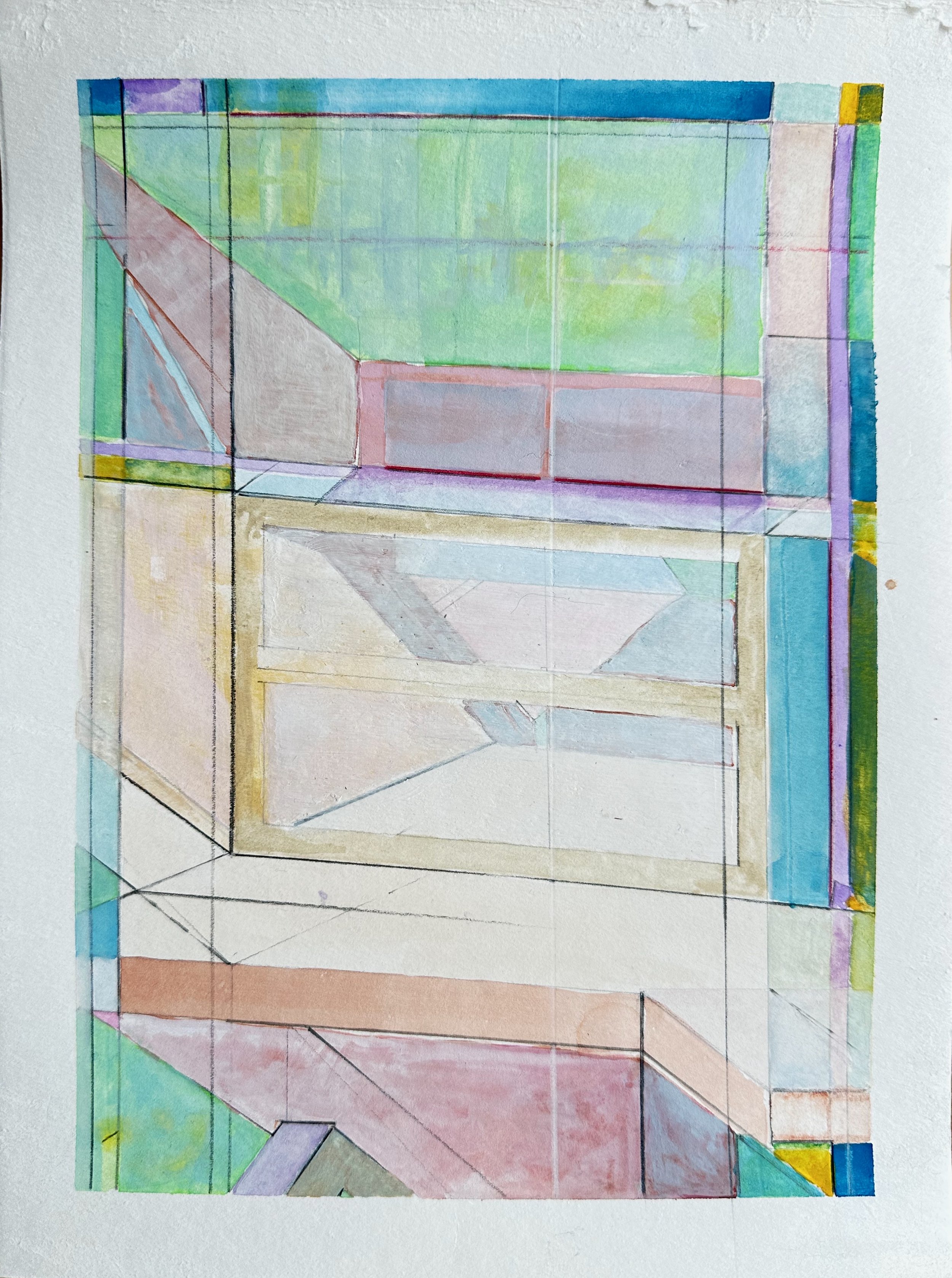 PATIO. gouache, transparent watercolor, graphite, watercolor pencil on paper