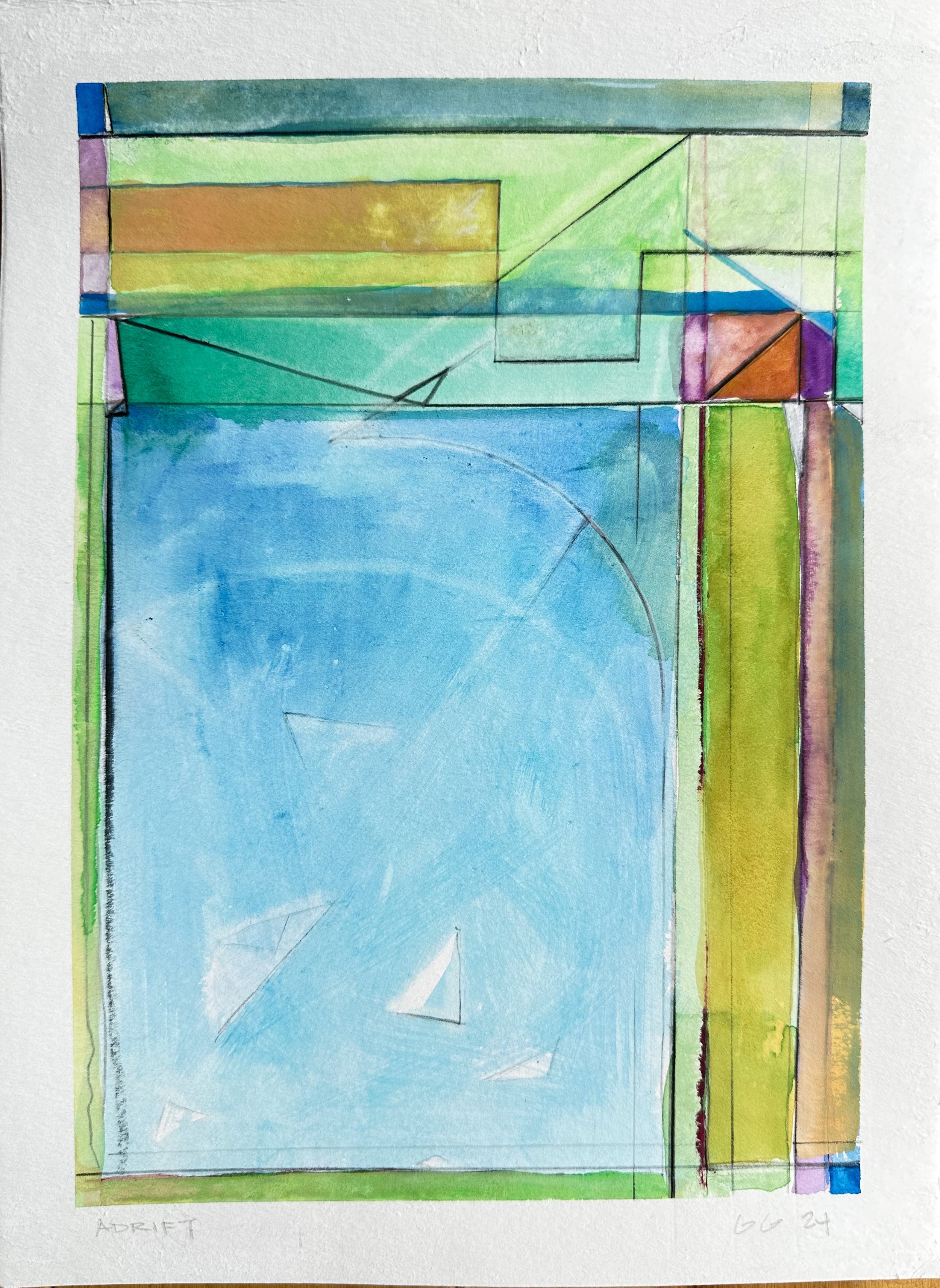 ADRIFT. gouache, transparent watercolor, graphite, watercolor pencil on paper
