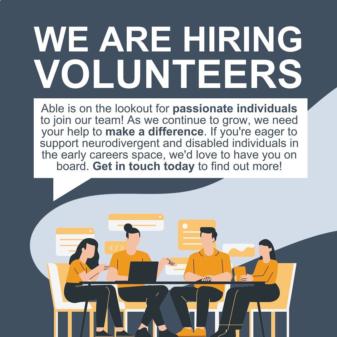 Exciting news! Able is expanding, and we're on the lookout for passionate individuals to join our team as Able Ambassadors and Assistants. 

As we continue to grow, we need your help to make a difference. These are volunteer roles where you can contr