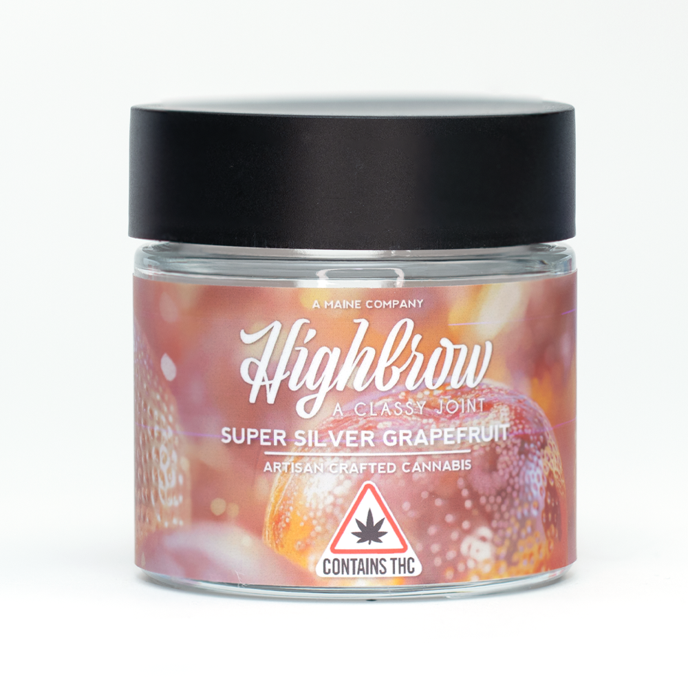 A container of Highbrow Super Silver Grapefruit Cannabis with THC.
