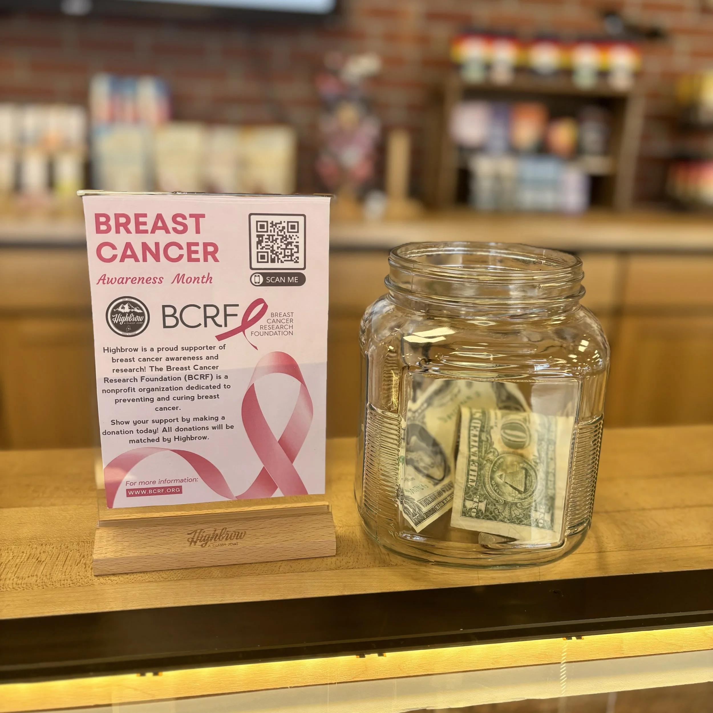 Breast Cancer Research Foundation Donation Jar at Highbrow