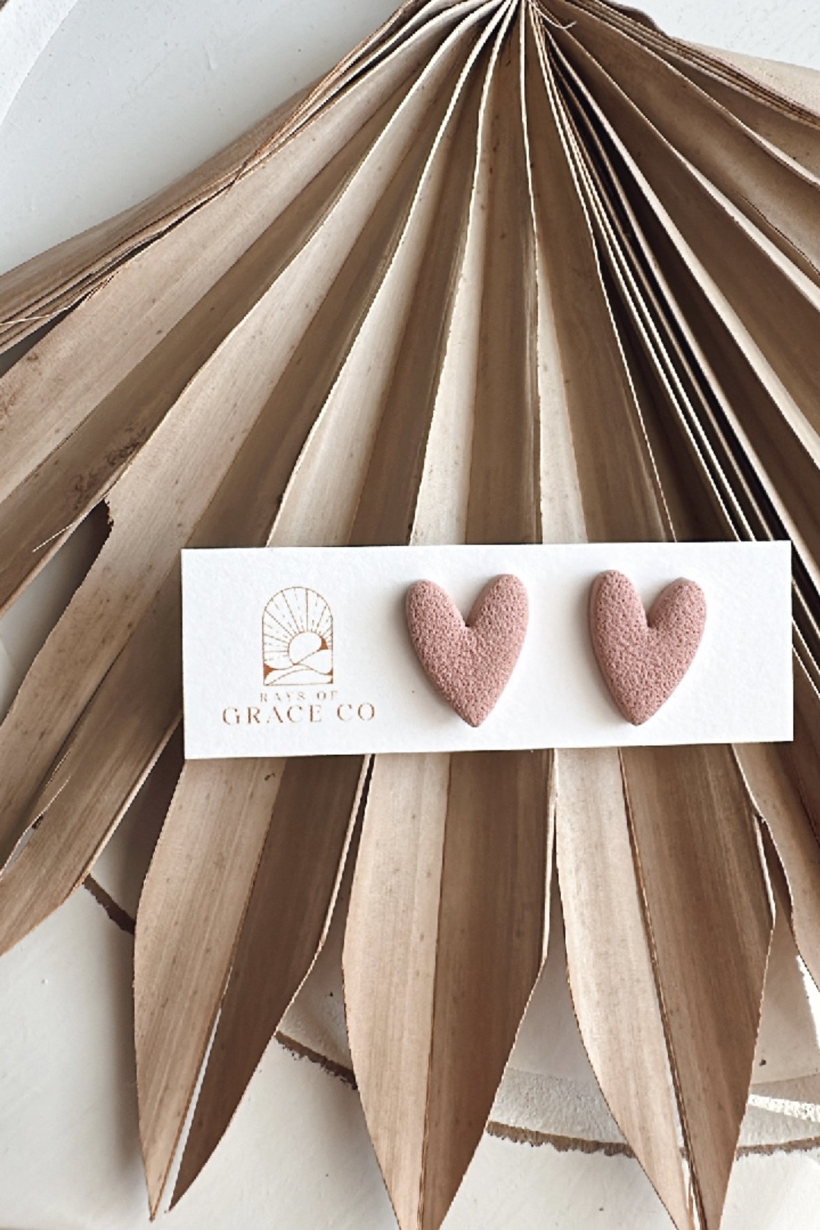 Textured Heart Stud — Dusty Blush