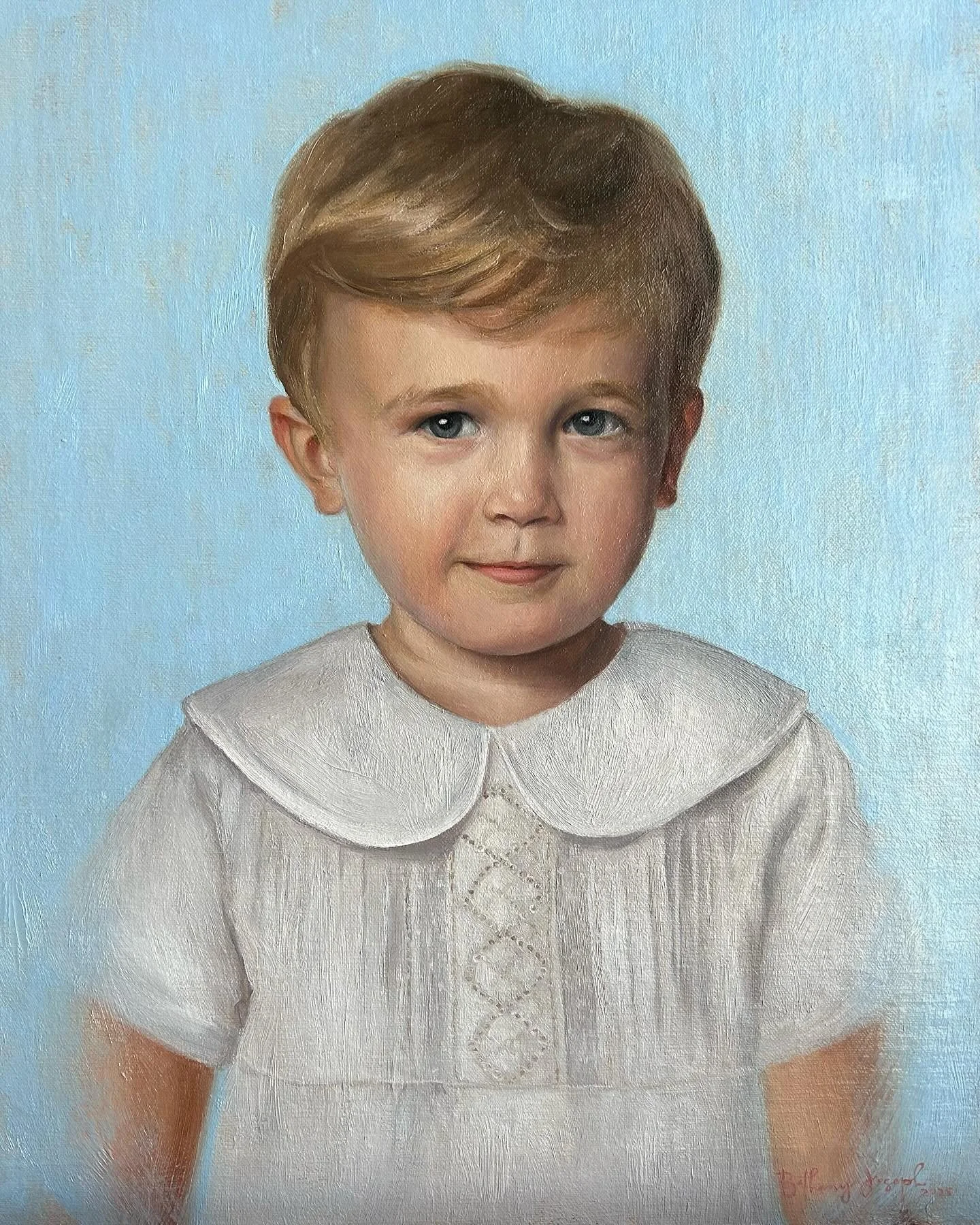 Portrait of sweet Ben to match his sister 🩵
12 x 16 oil on linen. 

#fortworthportraits #heirloomportrait #dfwportraits