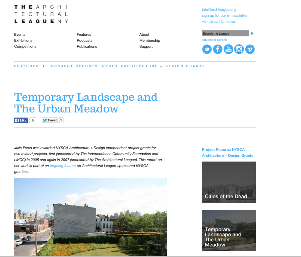 Temporary landscape and The Urban Meadow Featured by Architectural League NY