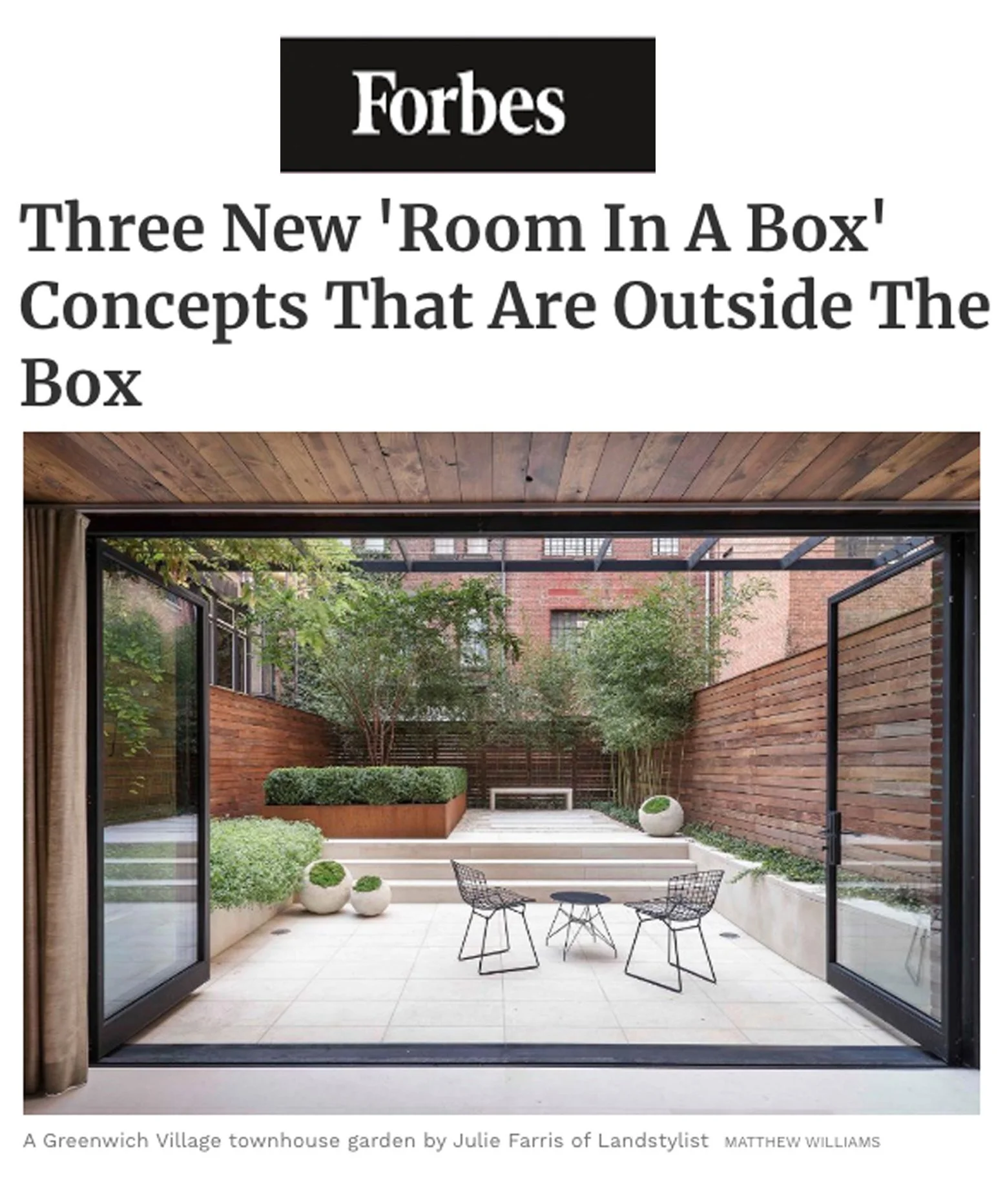 Forbes Magazine features Landstylist for Outdoor Design
