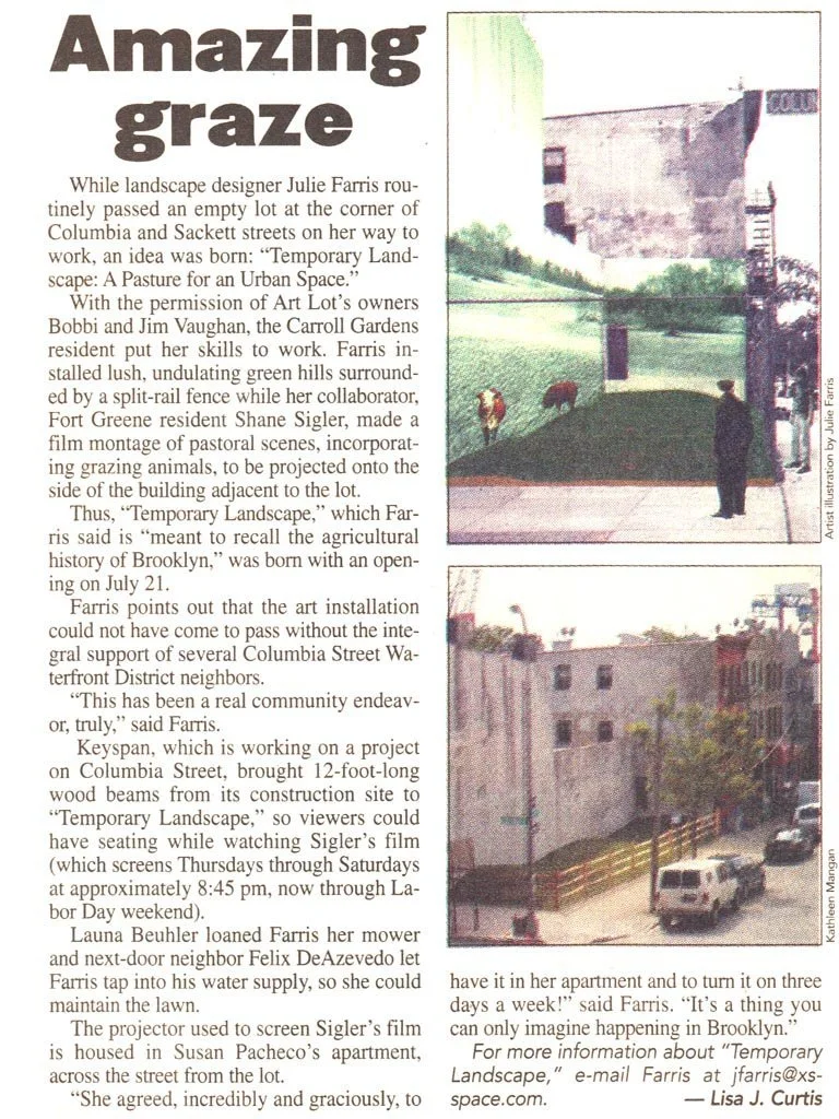Temporary Landscape: A Pasture for an Urban Space featured in Brooklyn Paper