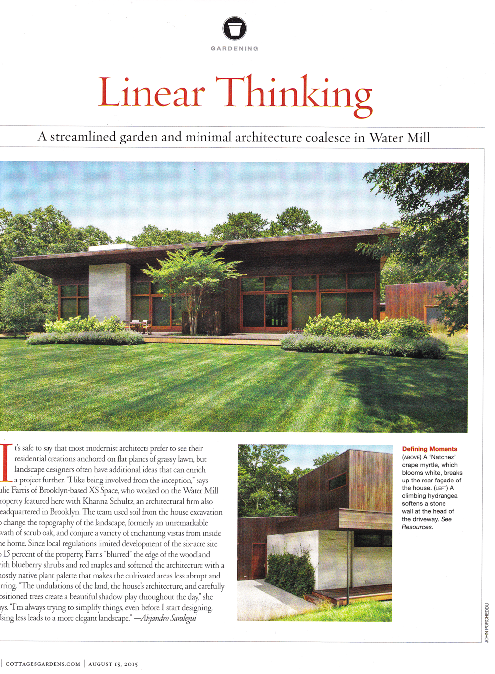 Water Mill House in Hamptons Cottages & Gardens, August 15th, 2015.