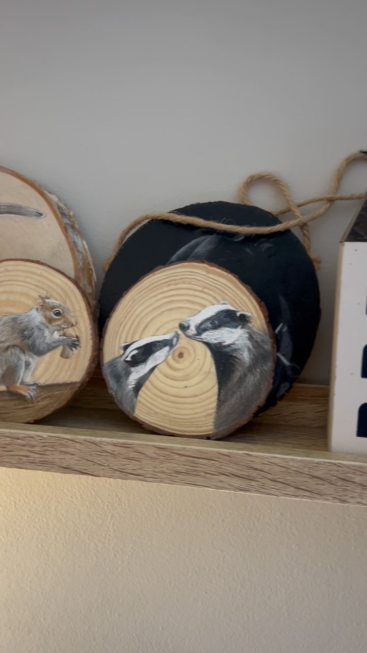 Day 14! Turns out these are not consecutive days but still getting there slowly 🤣 Today’s wood slice is two little badgers! A mummy badger and a baby badger 🦡 I’ve always loved them and didn’t realise until watching @clarksons_far