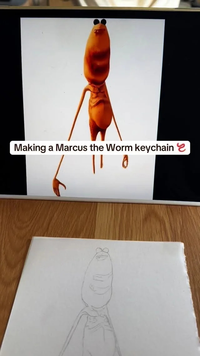 Making a Marcus the worm keychain! I love him 🤣🫶🏻
I thought I’d take a break this
weekend from serious drawing and do something just for fun...and since I’ve loved following Marcus lately I just had to do him first!
“I am mildly