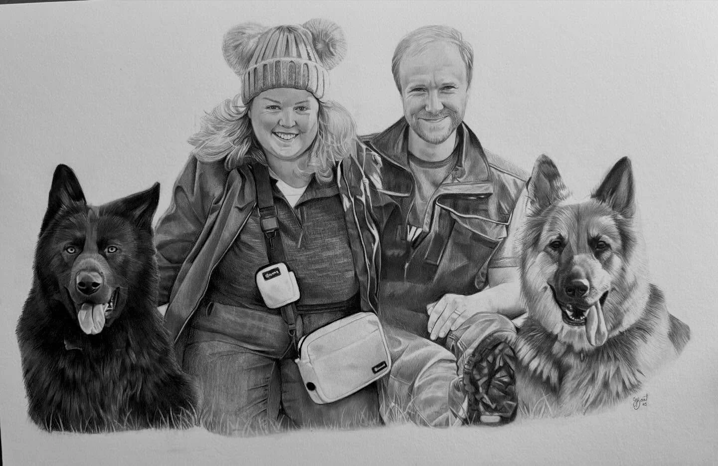 A few months back I was asked if I could do a black and white portrait of a lovely family with their dogs, both in a large (16x24in) size and a smaller 8x10. I felt a little nervous by this as I wanted to make sure I could get them both looking the s