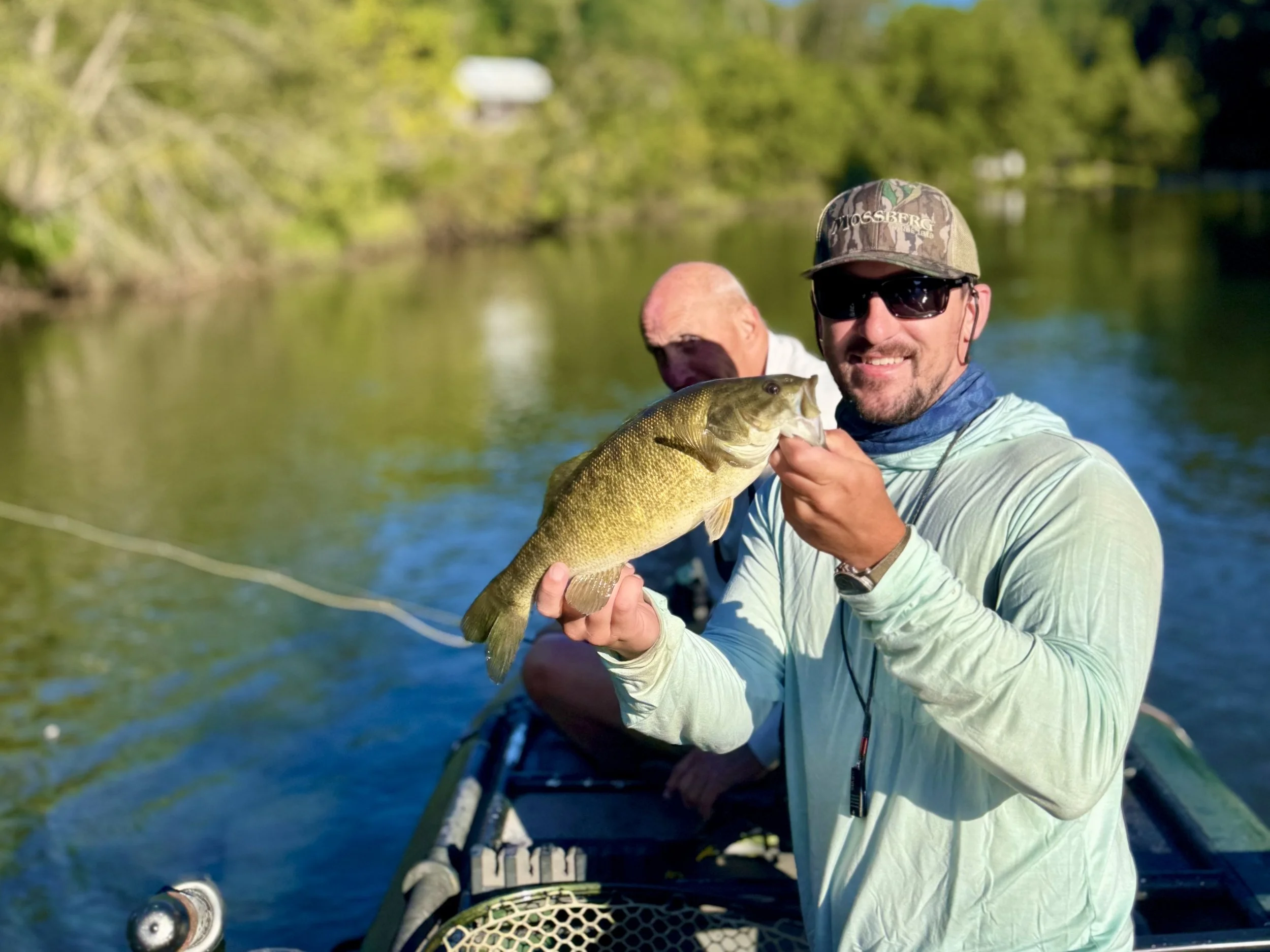 Smallmouth bass caught on the Toccoa River in Blue Ridge, Georgia on a guided fly fishing trip with Float North Georgia.