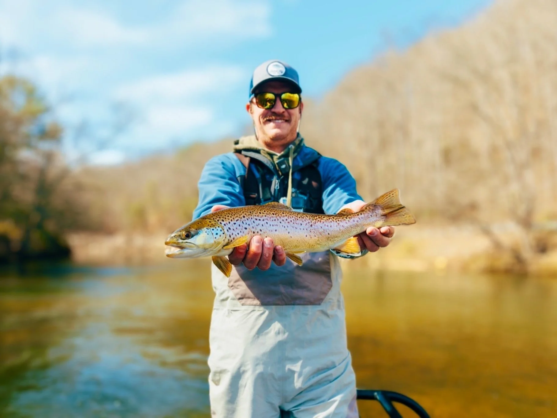 Angler on a guided fly fishing trip in Blue Ridge, Georgia