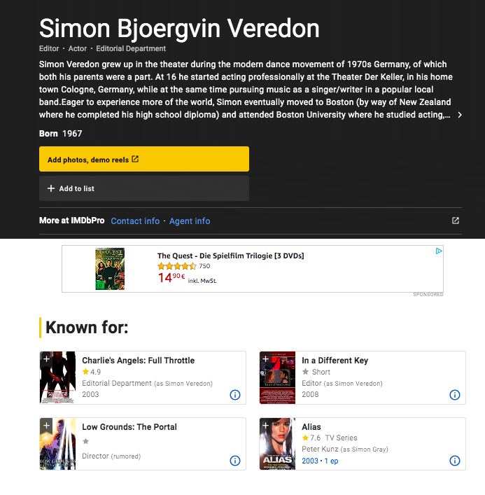 imdb pro simon bjoergvin veredon screenshot