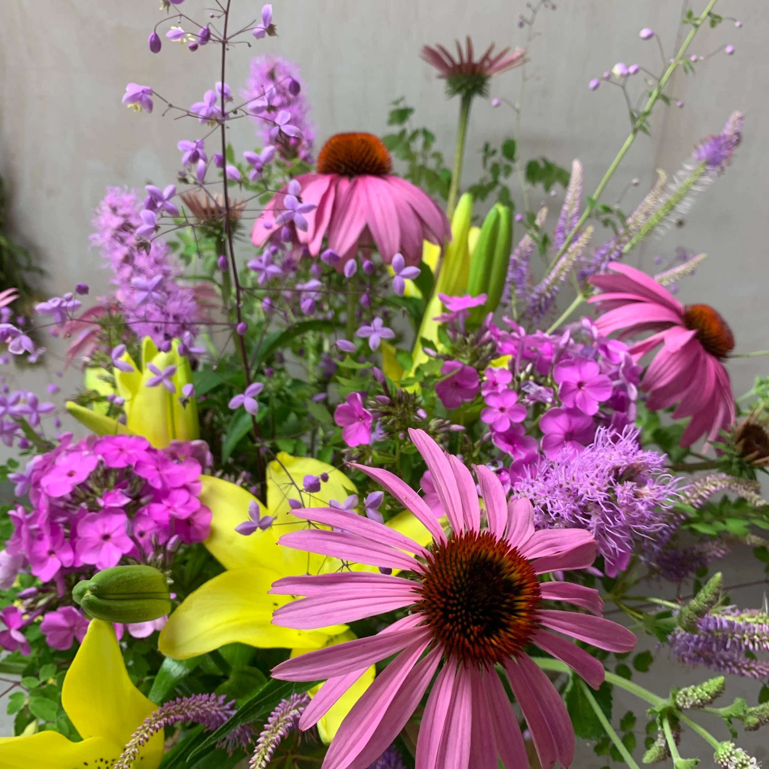 purple yellow june garden arrangement