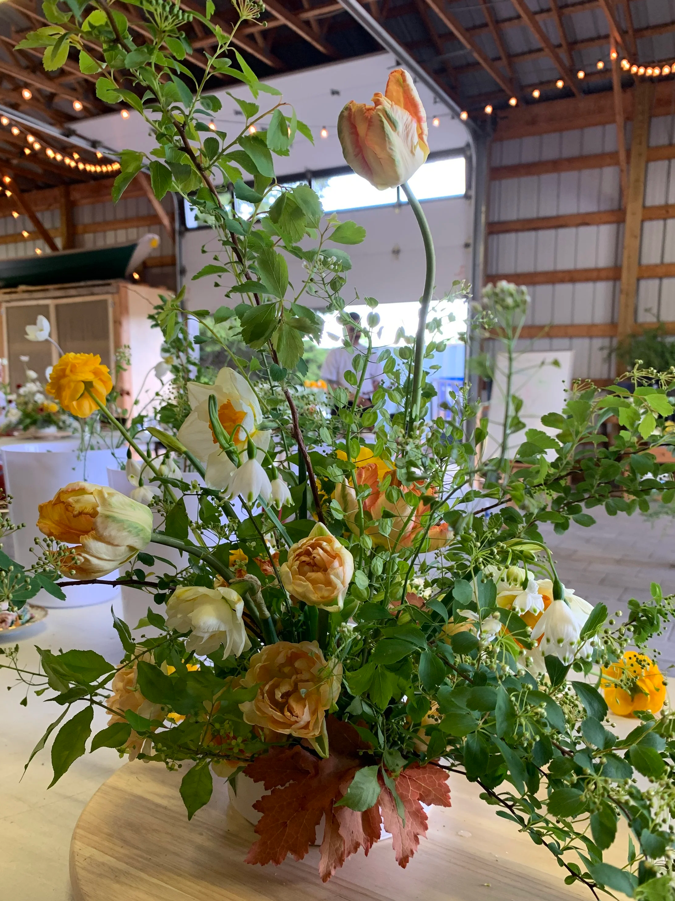 large expressive spring flower arrangement with tulips