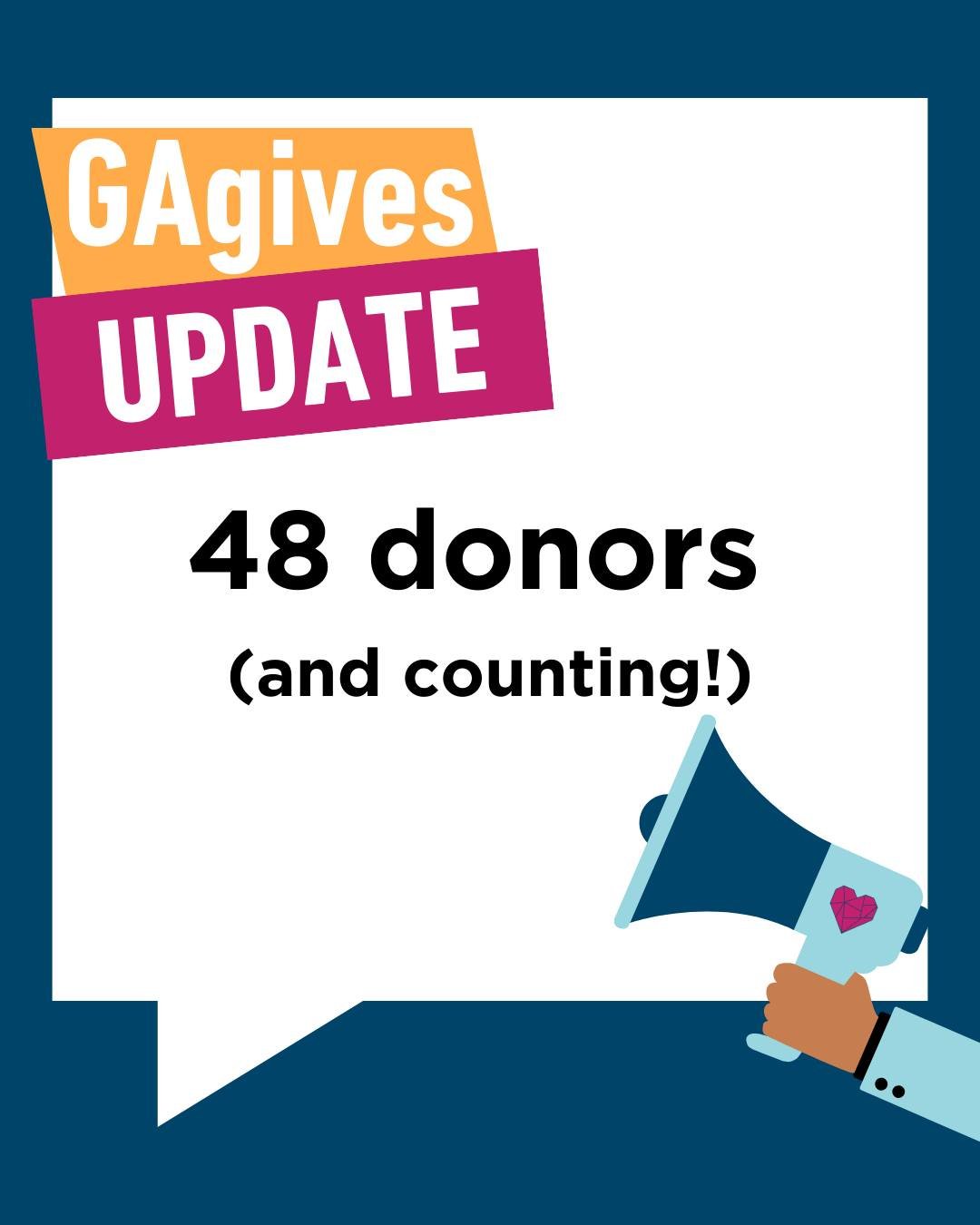 We're 45 minutes into our Giving Tuesday Power Hour, and we've already received 48 donations! 

We're trying to reach 100 donations by midnight tonight. Can you help us get there?

Every gift, no matter the size, brings us closer to our goal and make