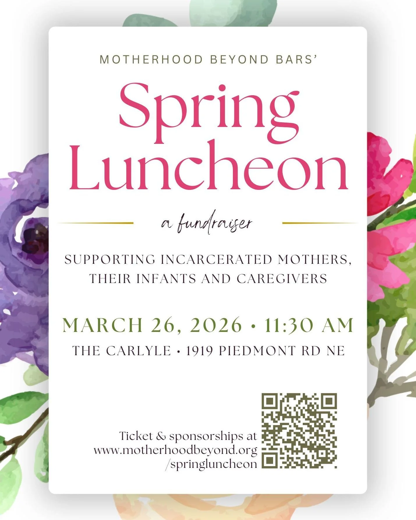 🩷Save the Date!🩷Join us March 26th at 11:30 AM for our Spring Luncheon at The Carlyle.

This year, we're honored to feature Ashley, a mother in our program who was diverted from prison to treatment and is now pursuing her bachelor's degree in socia